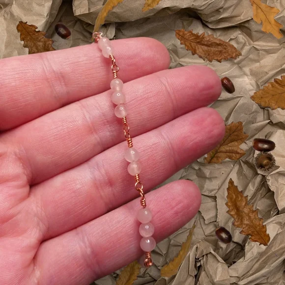 Artisan Copper Wire Wrap Bracelet with Rose Qaurtz Beads - Picture 3 of 5